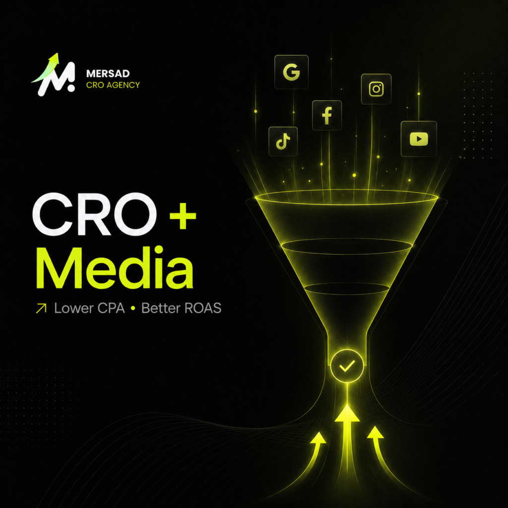 CRO and Paid Media: How Conversion Efficiency Affects CPA, ROAS, and Scaling visual for Mersad Insights.